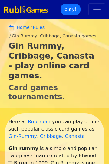Rubl.com Games - Canasta game online. Play two-player canasta